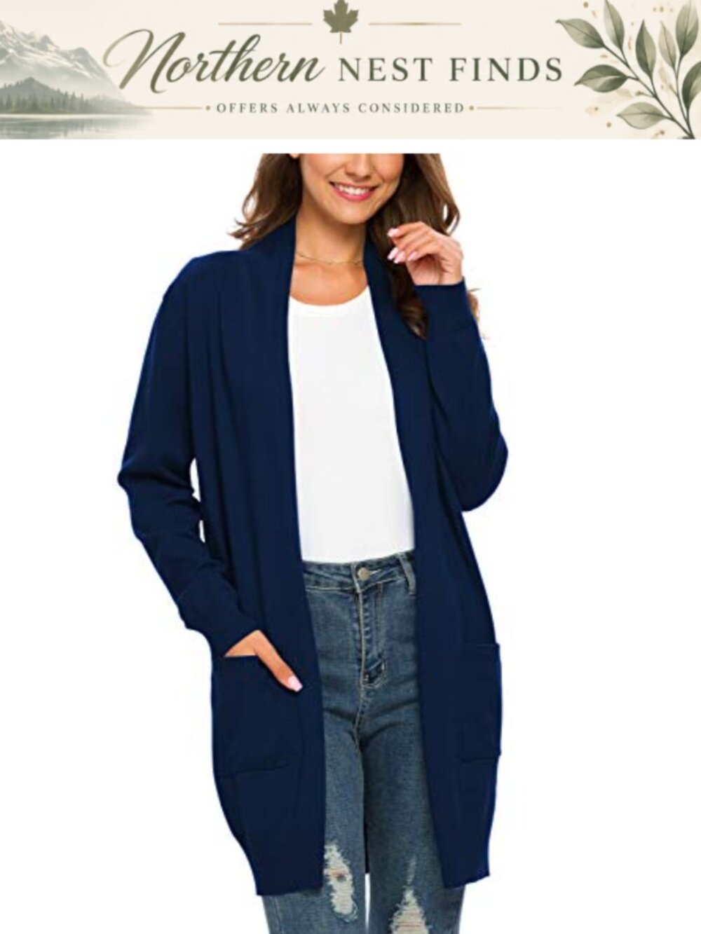 Women's Cardigan Sweater with Pockets Long Sleeve Loose Knit Outwear